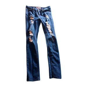 Junior's 9 Pink Lily Distressed Blue Skinny Jeans